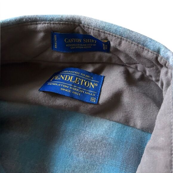 Pendleton Pearl Snap Virgin Wool Canyon Shirt Mens Size XL Sky Blue With Gray - Picture 4 of 12